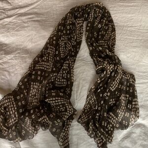 Brown and tan block print silk oblong scarf